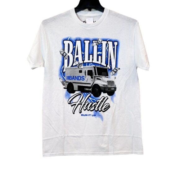 Popular Poison Mens Sz Medium White Ballin Hustle Crew Neck Short Sleeve T Shirt - Picture 1 of 8